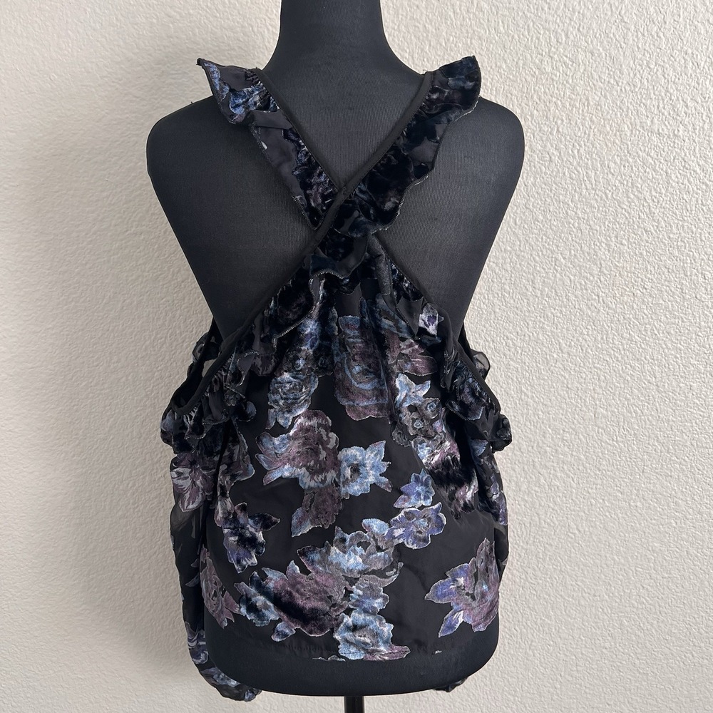 Womens Small Blouse Dark Floral Sheer Velvet Burnout Detached Sleeves Whimsigoth - Picture 8 of 9